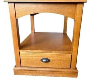 Vintage Solid Oak GlassTop End Table with Drawer