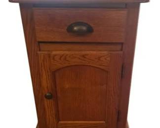 Traditional Solid Oak 1Drawer Nightstand Cabinet with Backside Magazine Rack