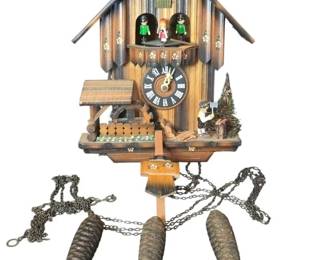 Vintage Cuendet Musical Cuckoo Clock  Black Forest Alpine Chalet, Woodcutter Scene