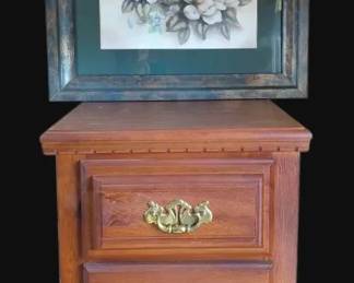 Wooden End Table With Framed Floral Art Piece Bundle