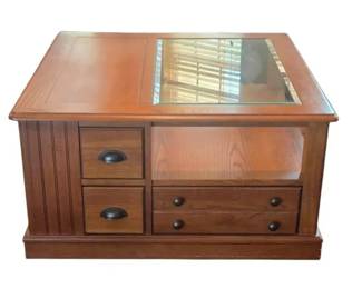 Vintage Mission Style Oak GlassTop Display Coffee Table