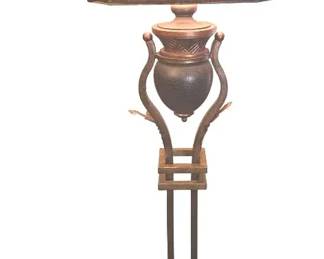 VintageStyle Ornate Metal Urn Floor Lamp with Flared Shade