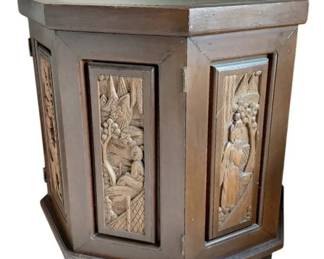Vintage Wooden Carved Oriental Octagon End Table