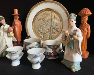 Chokin LAL Plate, Pair Of Lefton Figurines Plus Other Asian Items