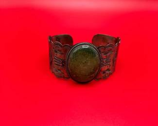 Vintage Native American Sterling Silver Cuff Bracelet With Stone