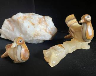 Natural Quartz Rock With Vintage Stone Figurines