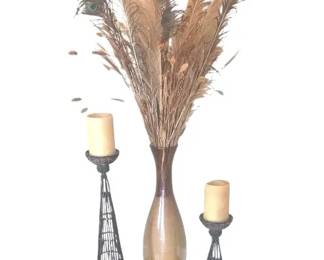 3Piece Contemporary Home Decor Set  Ombre Floor Vase  Candle Pillars