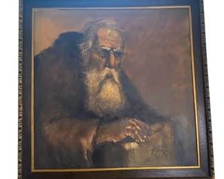 Original 1970 Salvador Cabrera Oil Painting  Elderly Scholar Portrait