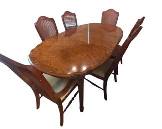 Vintage 1991 Singer Furniture Oval Dining Set  Made in USA Table  6 CaneBack Chairs
