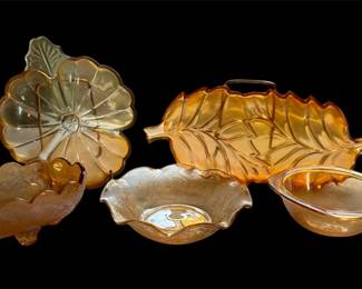 5 Pieces Of Marigold Carnival Glass