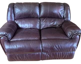 Brown Leather Double Reclining Loveseat