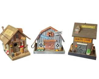 3Piece Vintage Wooden Birdhouse Lot  Rustic Country Store, Barn  Bait Cabin