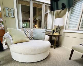 Swivel chair, small table