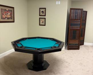 Poker table, framed prints