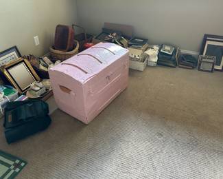 Vintage trunk, frames, decor