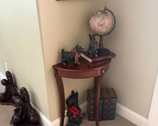 Half moon table, globe, door stop