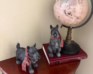 Scottie dog decor, half moon table, globe decor