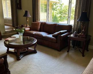 Leather sofa, coffee table