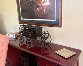 Framed prints, desk, decor