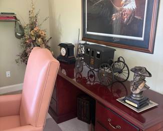 Desk, framed art