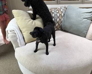 Oversized, round swivel chair