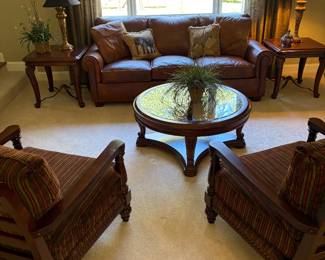 Leather sofa, accent chairs