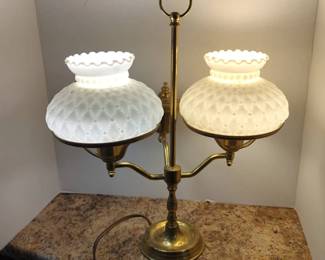 Vintage Milk Glass and Brass Toned Lamp