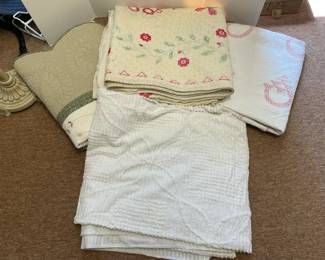Two Vintage Handmade Quilts, Nobility TwinSized Blanket, Large White Hobnail Blanket