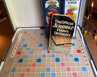 Vintage Scrabble Board, Tumbling  Jumbling Towers, Dragon Dominoes