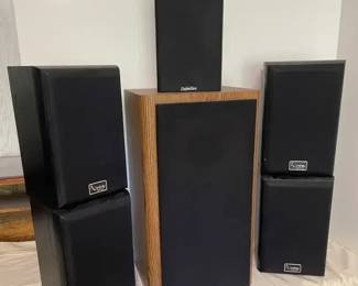 Four Infinity Sterling Speakers, One Large Infinity Speaker, One Definitive Speaker