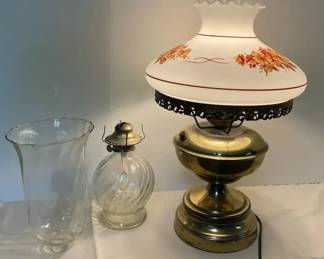 Vintage Glass Hurricane Electric Table Lamp, Oil Lamp,  Glass Hurricane