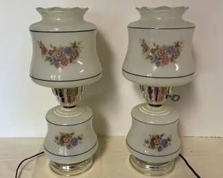 Pair of Vintage Glass Hurricane Electric Table Lamps