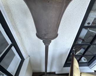 Vintage Art Deco Metal Torchier Floor Lamp – Trumpet Shade Pedestal Light
