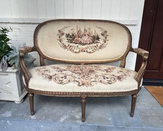 19th-Century French Louis XVI Settee – Antique Aubusson Tapestry Loveseat