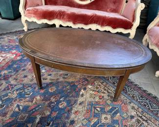 Vintage Duncan Phyfe Style Leather-Top Coffee Table – Mahogany Claw-Foot Cocktail Table