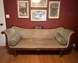 Authentic c. 1825 American Empire Recamier – Mahogany Fainting Couch with Federal Eagle Brass Inlay