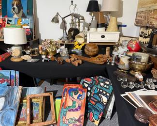 Fossils, Brass, Lucite Art, Wooden Sphere 