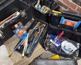 Oil, paint, brushes, pallet knives