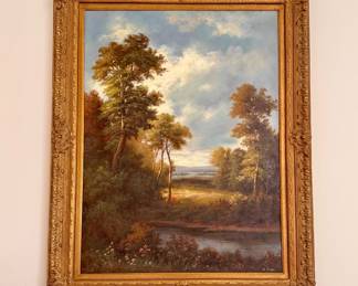 Large oil on canvas by artist W. Ferri, in ornate frame