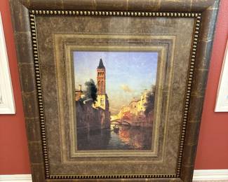 Italian Canal  Church Framed  Matted Picture
