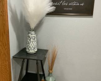 Table, Vases,  Framed Quote