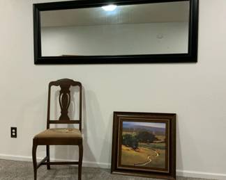 Needlepoint Chair, Mirror,  Landscape Picture
