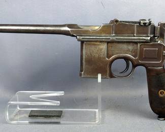  Waffenfabrik Mauser/ CAI C96 (Broomhandle) 7.63x25mm Pistol SN# 155481, 2 Stripper Clips, SNs Match On The Frame, Bolt Assembly And Barrel, Wood Grips, In Leather Holster 