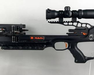 Ravin R1O Crossbow, String 29", Cable 6-5/16", 350-450 FPS, 1-5x Scope, Ravin Aluminum Broadheads 3-Piece Set, Ravin BlaZer Carbon Arrows, Quiver, Crank Handle, Calibrated to 100 Yards, Instruction Manual, In Ravin Backpack Soft Case, With Original Box 