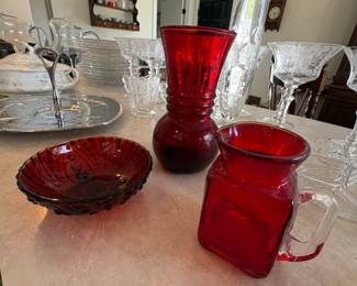 Anchor Hocking Royal Ruby Glass Pitcher and Bowl Set