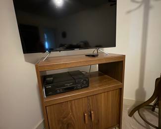 Hitachi Flat Screen TV with Wood Veneer Media Console and Sharp VCR
