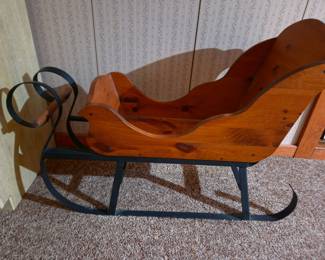 Wooden Sleigh with Metal Runners