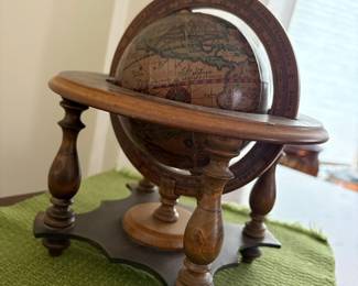 Antique Terrestrial Globe with Zodiac and Astrological Signs on Wooden Stand