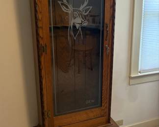 Oak Gun Cabinet with Etched Deer