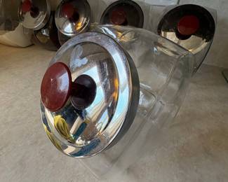 Vintage General Store Glass Canister with Chrome Lid and Red Bakelite Knob
